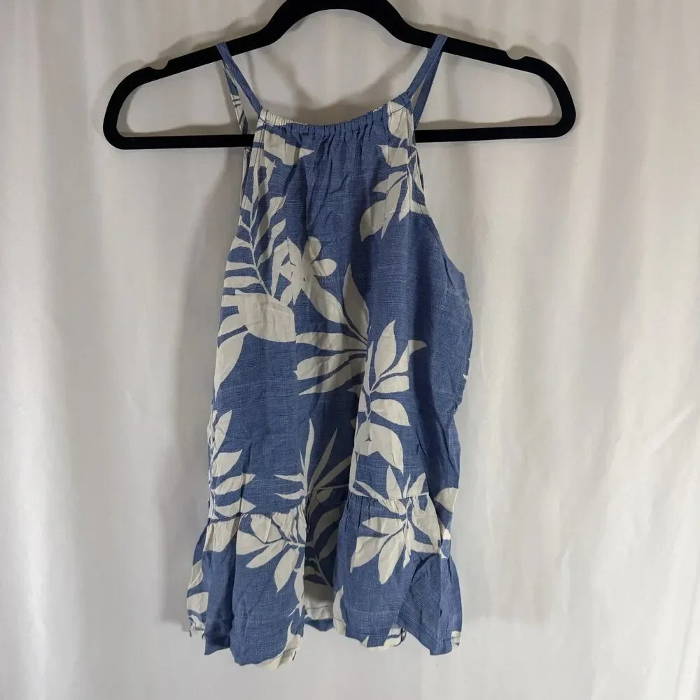 New Old Navy Tank Top Girls XL 14 Blue White Floral Peplum Lightweight Sleeveles